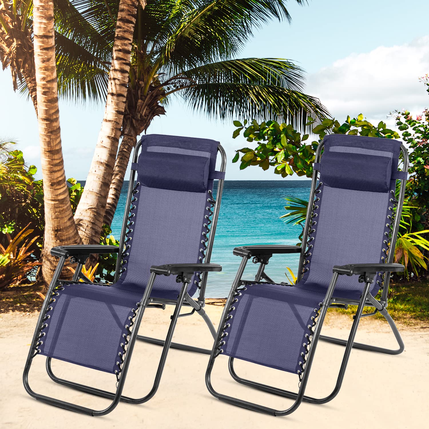 Patio Chair Outdoor Furniture Zero Gravity Chair Patio Lounge Camping Chair Set of 2 Recliner Adjustable Folding for Pool Side Camping Yard Beach