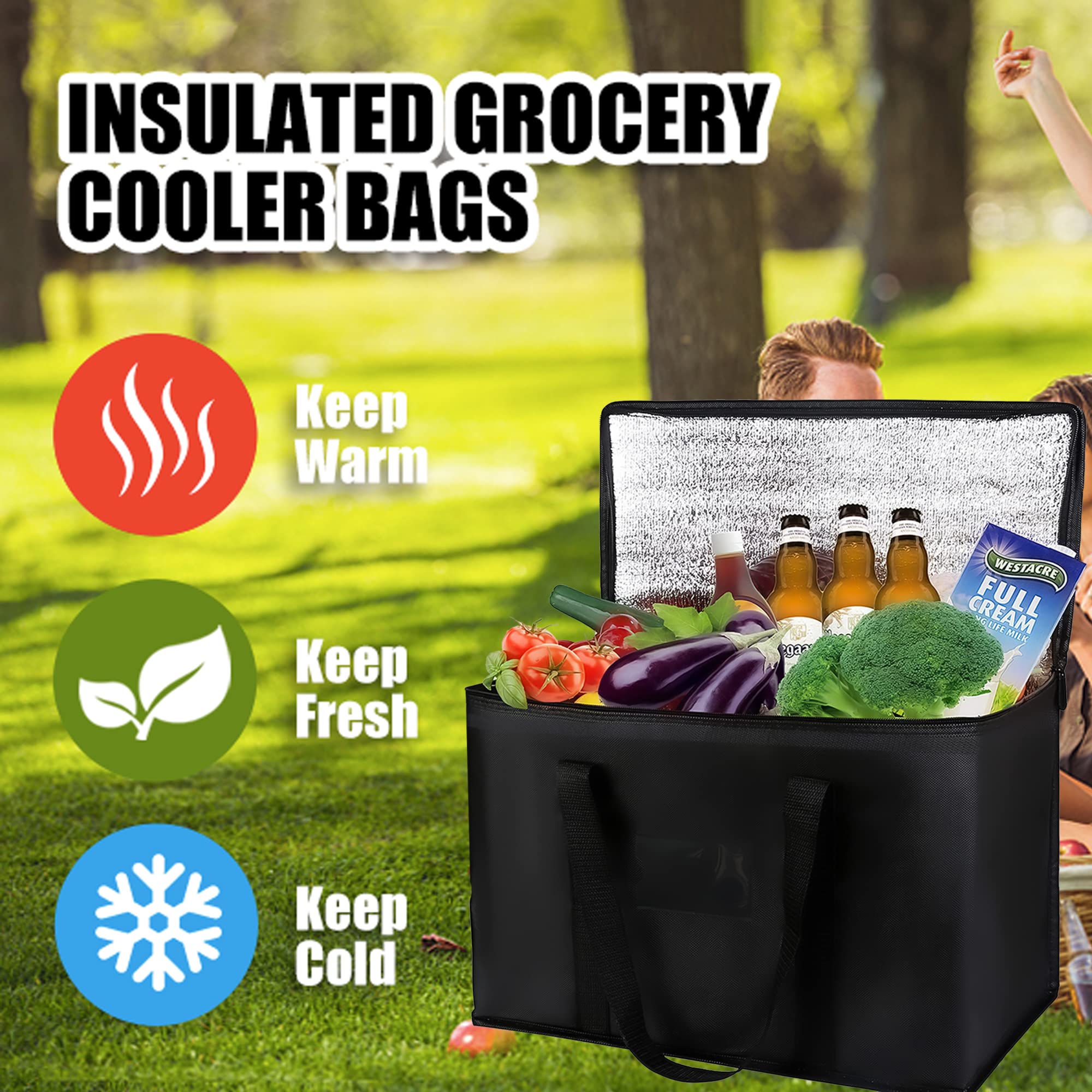 Insulated Food Delivery Bag Cooler Bags Insulated for Travel Pizza Delivery Bags for Cold and Hot Food Insulated Bags for Camping Black 1-Pack (12.5 * 8.5 * 10inch)