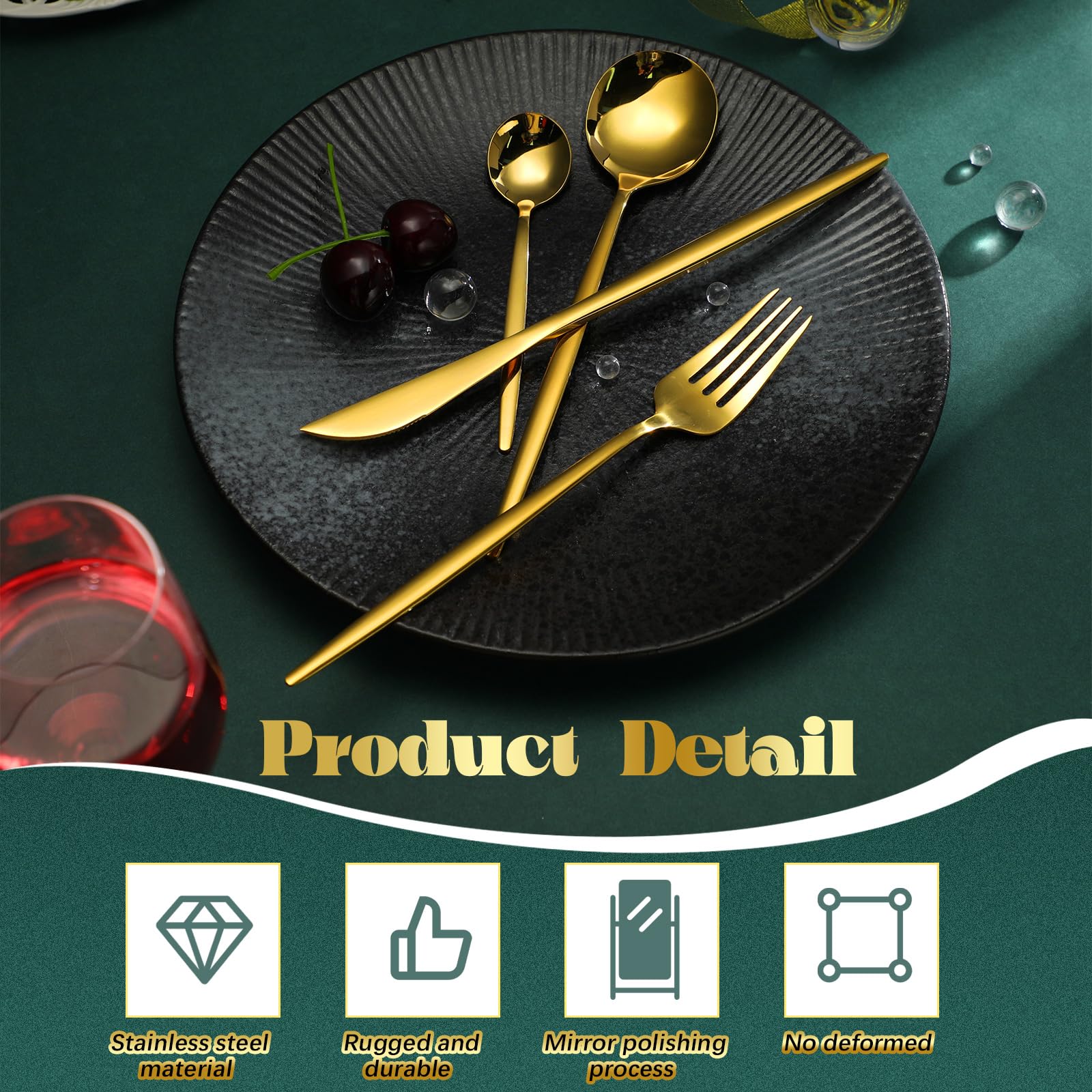 Yaomiao 200 Pcs Gold Silverware Set with Knives Spoons and Forks Portable Stainless Steel Flatware Set Reusable Gold Utensils Set Dishwasher Safe Gold Cutlery Set for Kitchen Restaurant Service