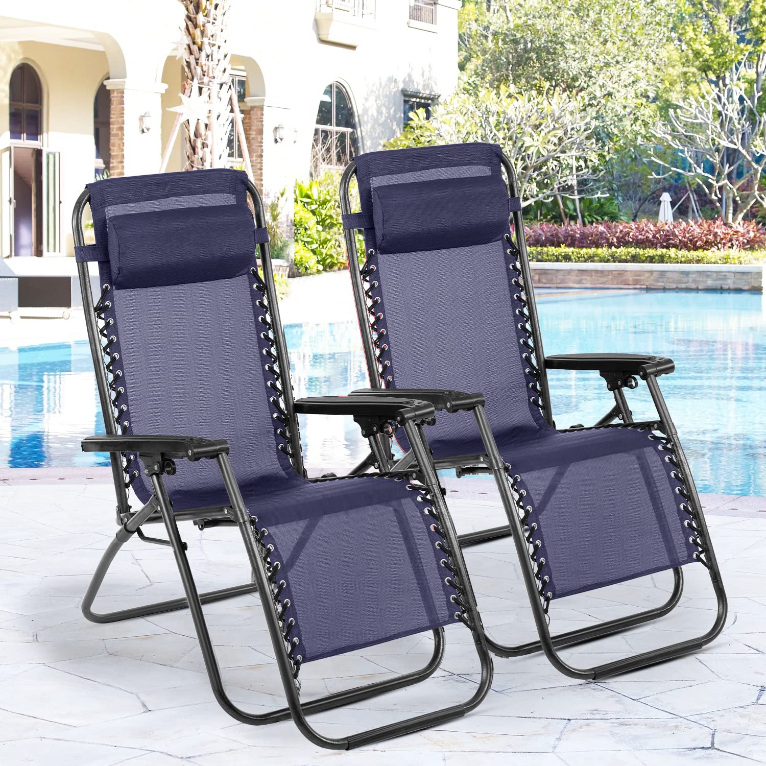 Patio Chair Outdoor Furniture Zero Gravity Chair Patio Lounge Camping Chair Set of 2 Recliner Adjustable Folding for Pool Side Camping Yard Beach