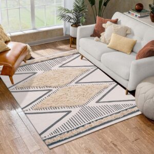 leevan boho area rug 3'x5', farmhouse tufted rugs for living room, modern hand-woven tribal small bedroom rugs, wasnable geometric cream carpet for playroom/kids/classroom/nursery