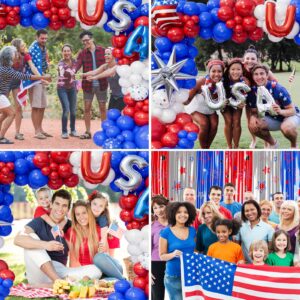 Bonropin Red White and Blue Balloons Garland Kit with Patriotic Theme Foil Fringe Curtain for Graduation Party Supplies Nautical Veterans Memorial Day 4th of July Balloon Arch Decorations