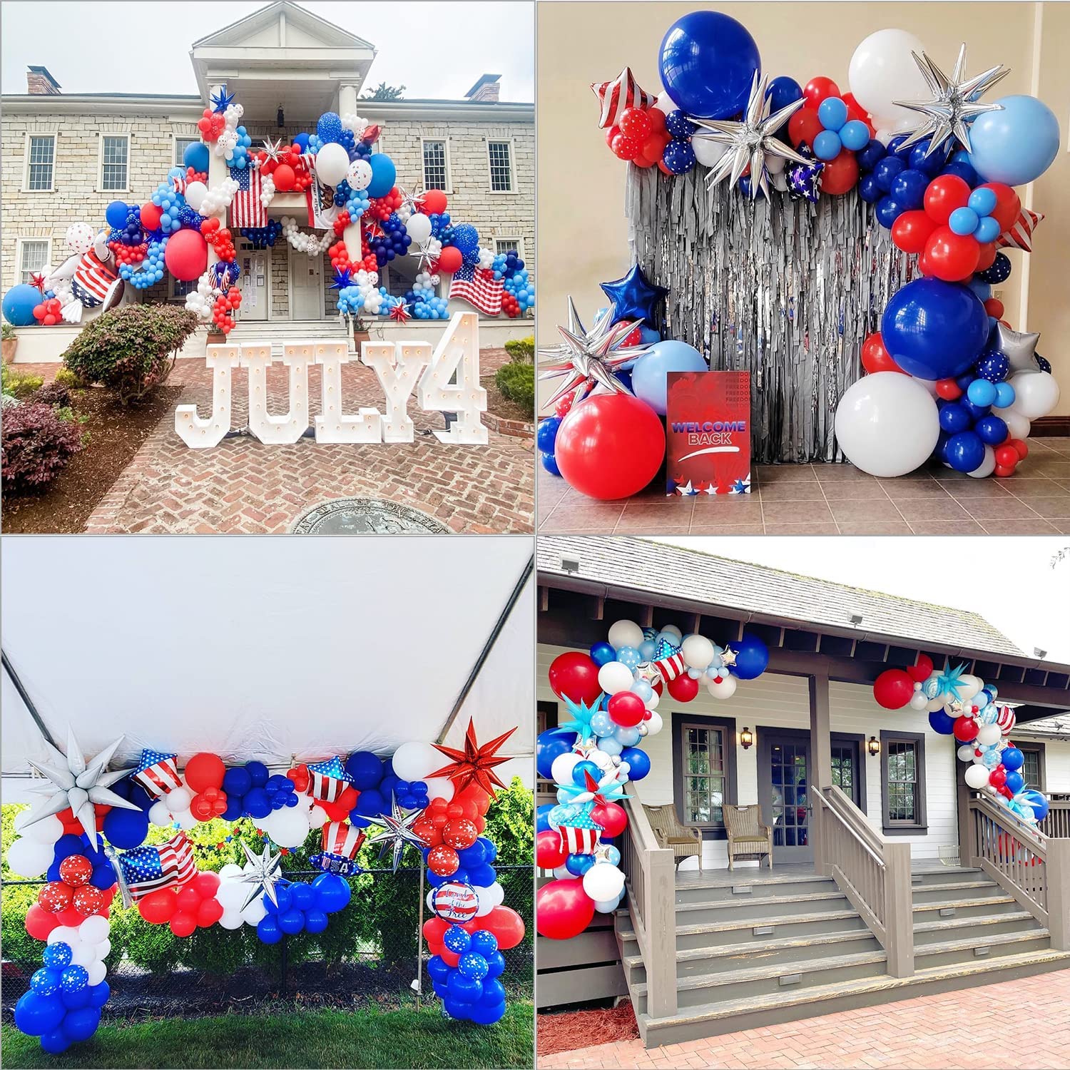 Bonropin Red White and Blue Balloons Garland Kit with Patriotic Theme Foil Fringe Curtain for Graduation Party Supplies Nautical Veterans Memorial Day 4th of July Balloon Arch Decorations