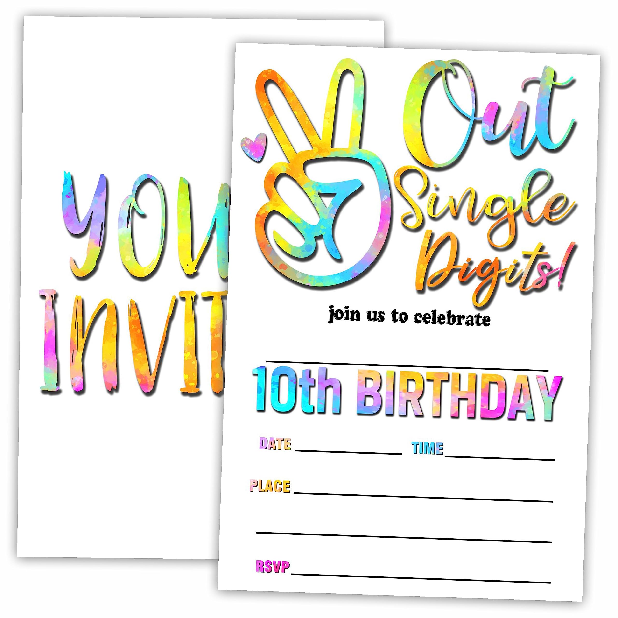 AWSICE Birthday Invitations, Out Single Digits Double-Sided Fill-In Invite Cards For Birthday Party, 20 Invitations With Envelopes, Decorations,Party Favor And Supply-B14