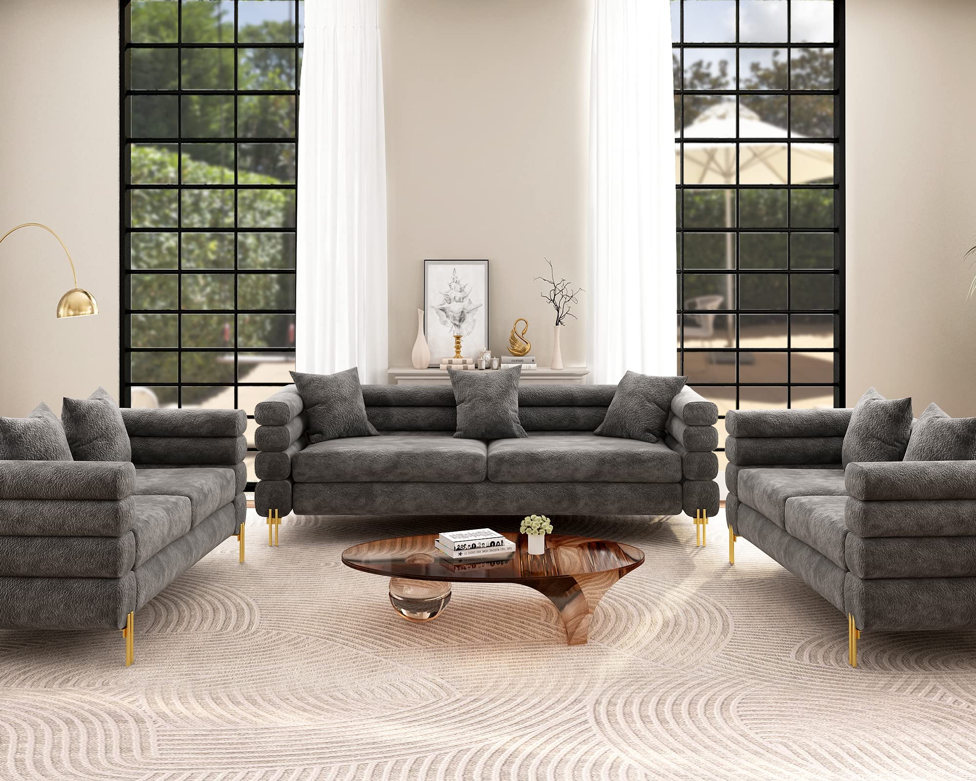 Merluxy Sofa, Bouclé Sofa Couch, 3 Seater Sofa York Sofa Living Room- 85in Wide Oversized Sofa, Grey Comfy Sofa