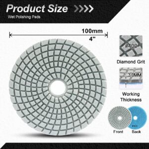 FOCSTOL Diamond Wet Polishing Pads - 4''(100mm) Grit 400 Polishing Kit for Granite Marble Artificial Stone Quartz for Angle Grinder 6pcs