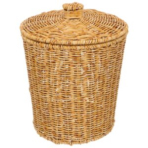 milisten wicker trash can with lid rattan round woven storage basket woven wastebasket small garbage can container for bathroom kitchen office living room laundry home decor 28cm