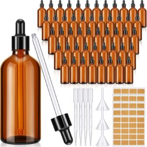 lallisa 48 pcs glass dropper bottles with eye dropper dispensers lab dropping bottles with 4 pcs long pipettes 4 funnel and 80 label for travel cuticle massage essential oils perfume (amber,4 oz)