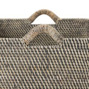 Loma Rectangular Rattan Storage Basket with Handles - Large - Black-Wash - Coastal-Inspired Handwoven Rattan Basket for Home Organization & Décor