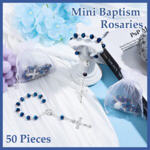 Sureio 100 Pcs Baptism Favors Set Baptism Rosary Set Including 50 Mini Rosary Baptism Favors 50 Organza Bags for Baby Shower Wedding Supplies Gifts for Christening Weddings First Communion Gift