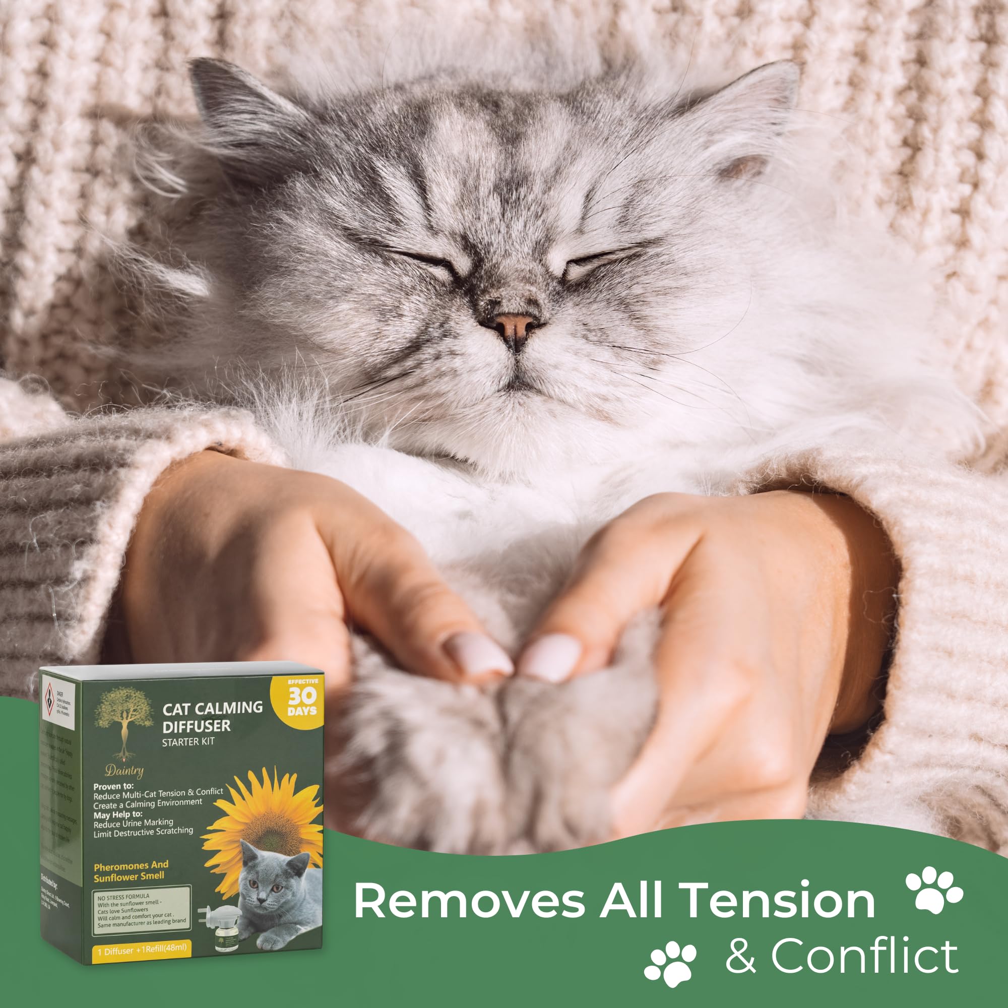 Daintry Cat Calming Pheromone Diffuser with.a Sunflower Smell Starter Kit: Reduces Multi-cat Tension, Conflict, Anxiety, and unwanted Behavior. Perfect for a Peaceful Environment.