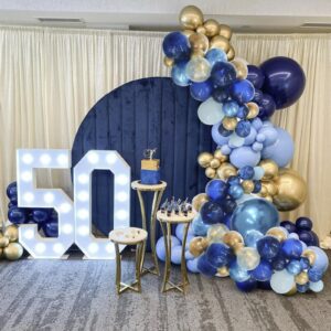 INFLORAL Winter Christmas Wonderland Party Balloon Arch Kit Navy Metallic Pastel Blue and Gold Balloon Garland Kit for New Year Birthday Father's Day Baby Shower Wedding Graduation Party Decorations