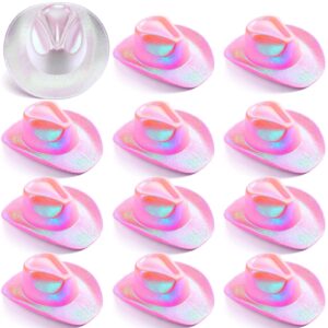 yahenda 12 pcs bachelorette cowgirl hats holographic bride cowboy hat for western bachelorette party bride bridesmaid wedding (white, pink)