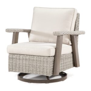 joyside patio chair - outdoor 360 degree swivel rocker chair with durable fabric cushion and ergonomic structure, patio wicker dining chair(grey/beige)