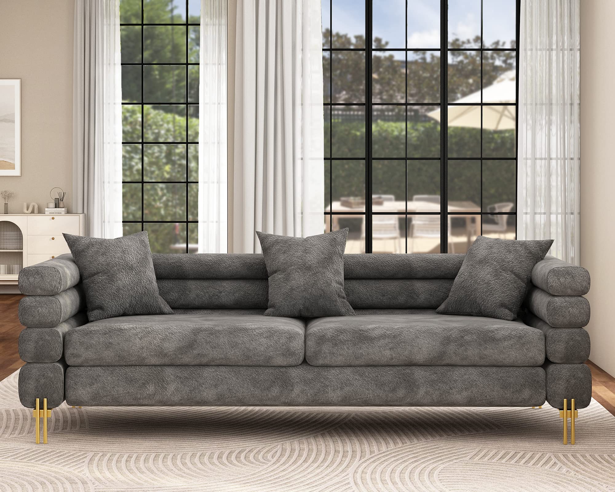 Merluxy Sofa, Bouclé Sofa Couch, 3 Seater Sofa York Sofa Living Room- 85in Wide Oversized Sofa, Grey Comfy Sofa