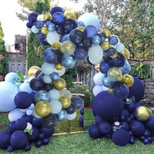 INFLORAL Winter Christmas Wonderland Party Balloon Arch Kit Navy Metallic Pastel Blue and Gold Balloon Garland Kit for New Year Birthday Father's Day Baby Shower Wedding Graduation Party Decorations