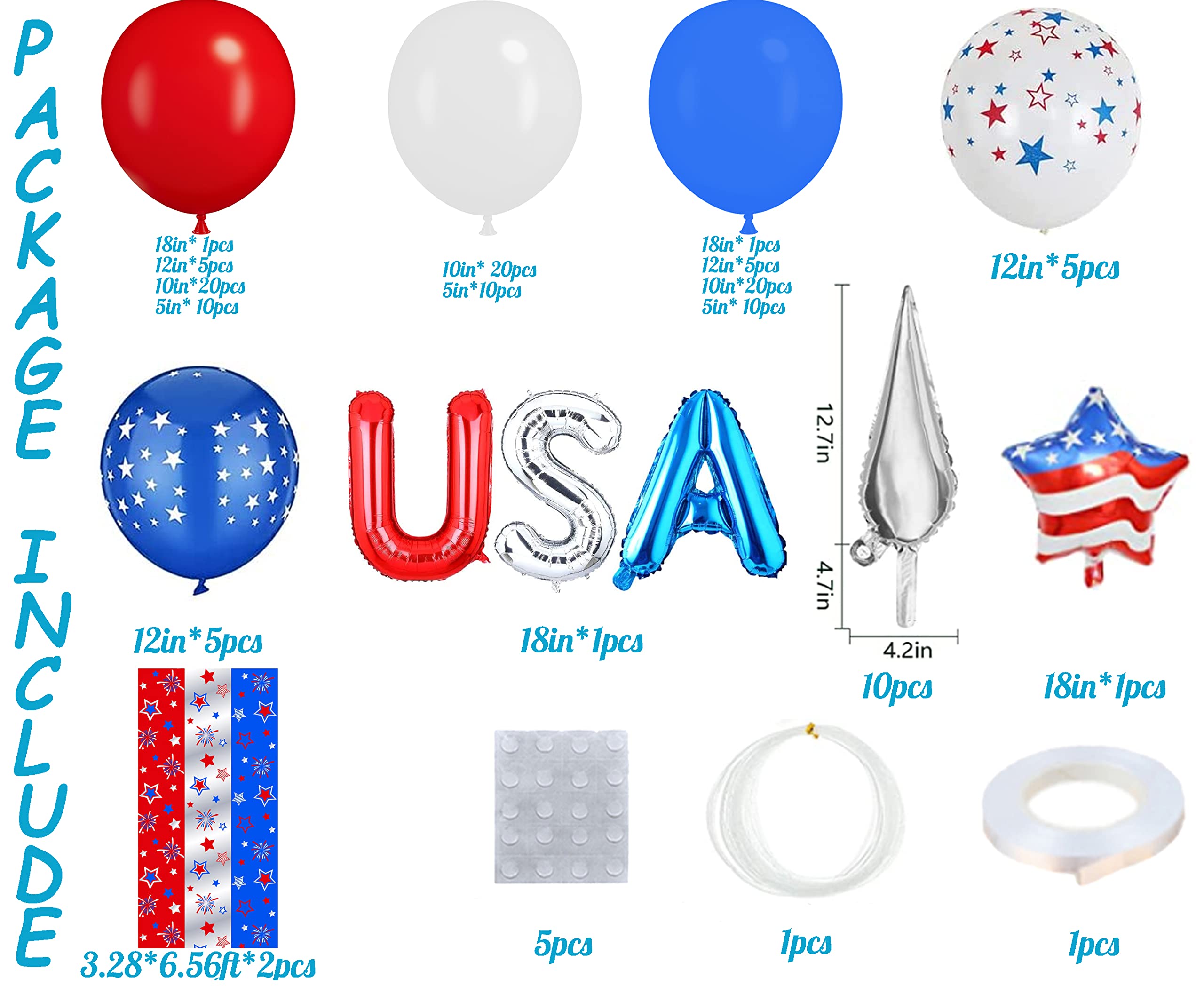 Bonropin Red White and Blue Balloons Garland Kit with Patriotic Theme Foil Fringe Curtain for Graduation Party Supplies Nautical Veterans Memorial Day 4th of July Balloon Arch Decorations