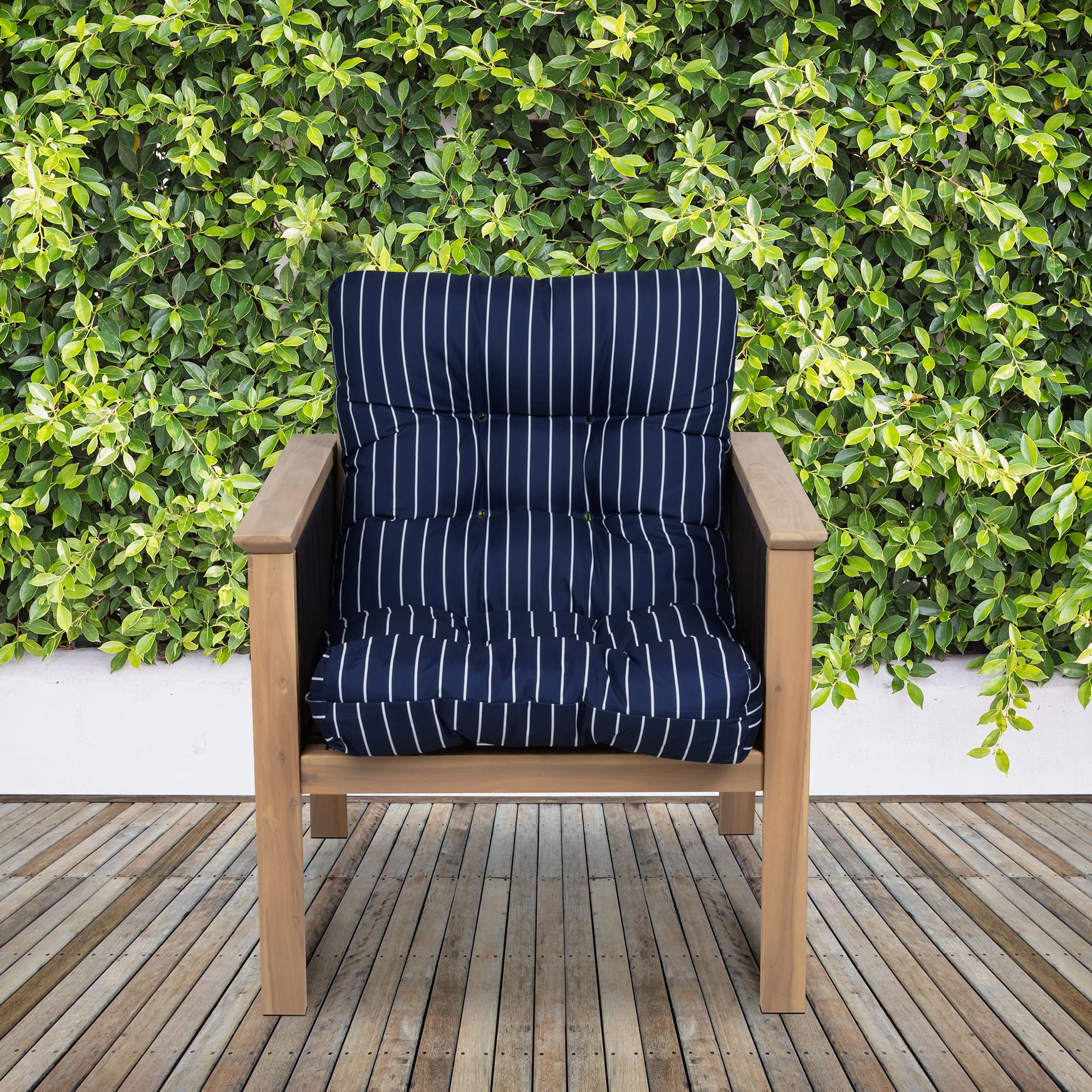 Classic Accessories Water-Resistant 21 x 19 x 22.5 x 5 Patio Chair Cushion, Classic Navy, Stripe, Patio Furniture Chair Cushion