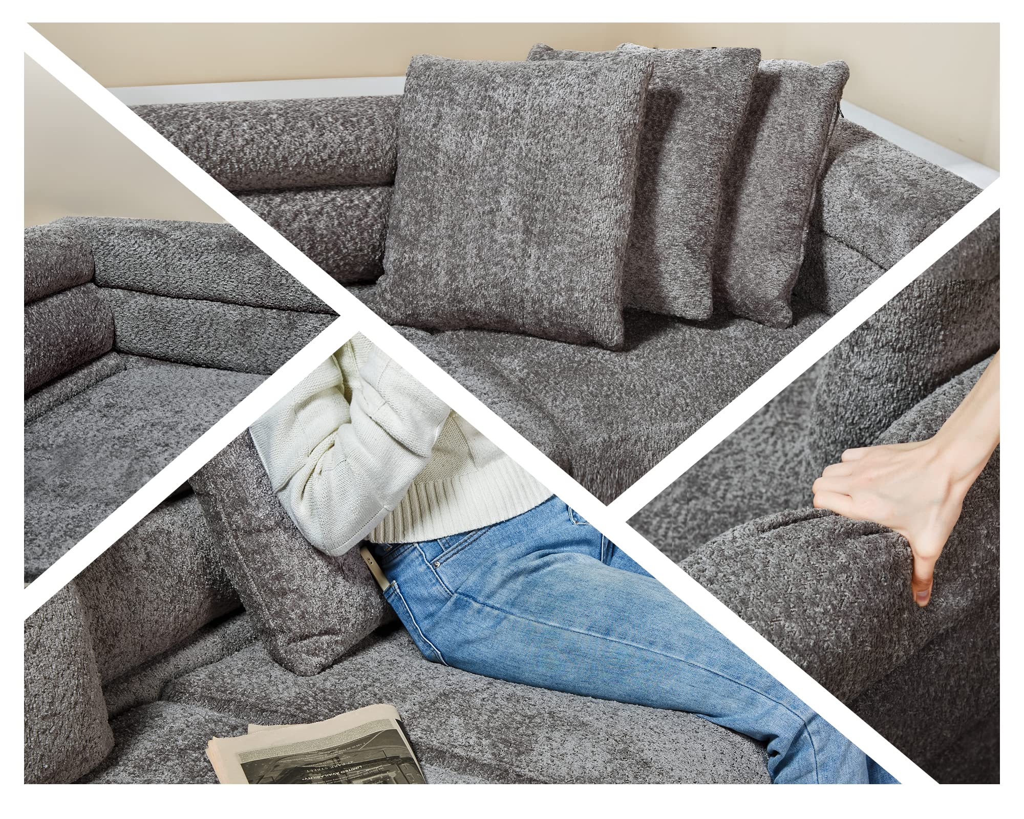 Merluxy Sofa, Bouclé Sofa Couch, 3 Seater Sofa York Sofa Living Room- 85in Wide Oversized Sofa, Grey Comfy Sofa