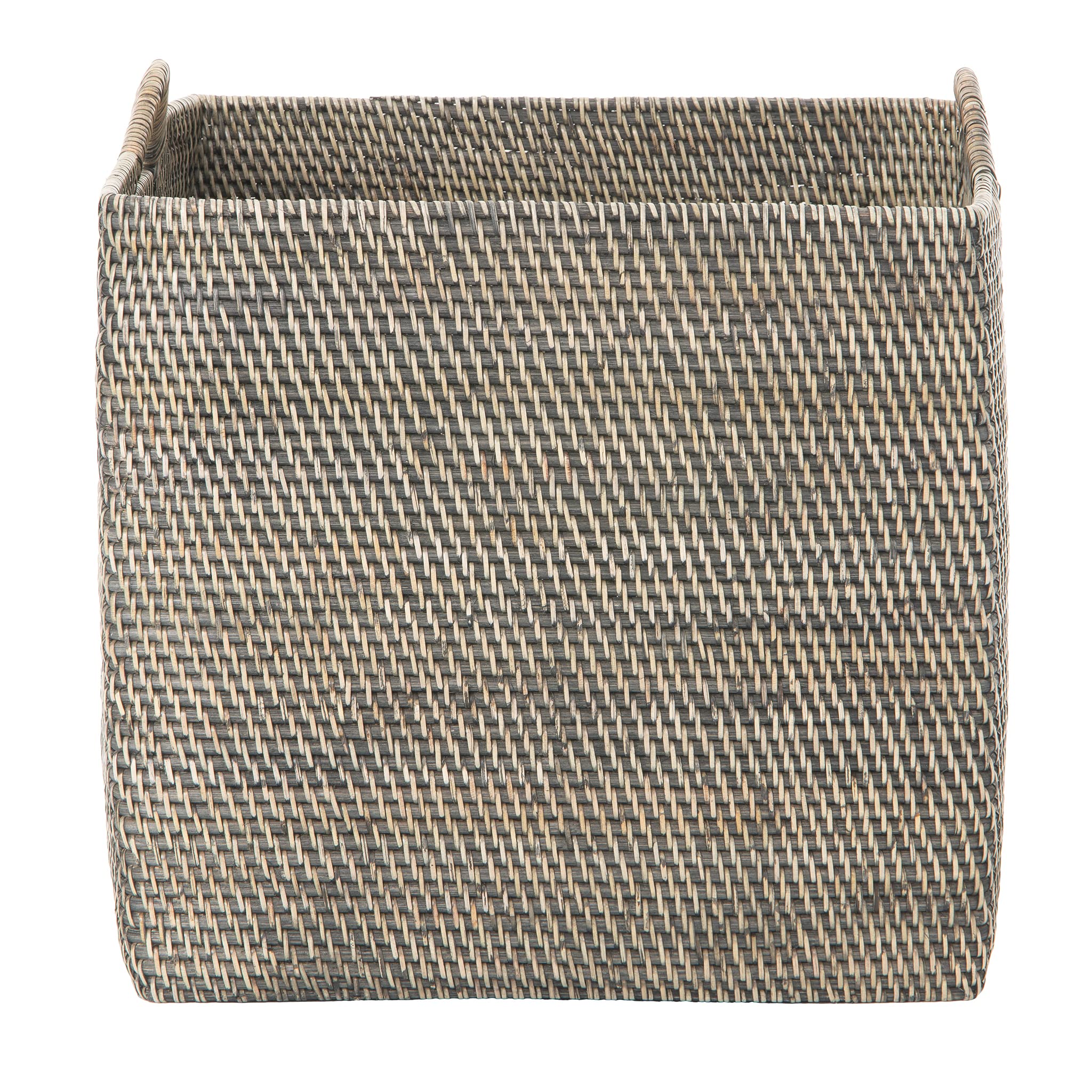 Loma Rectangular Rattan Storage Basket with Handles - Large - Black-Wash - Coastal-Inspired Handwoven Rattan Basket for Home Organization & Décor