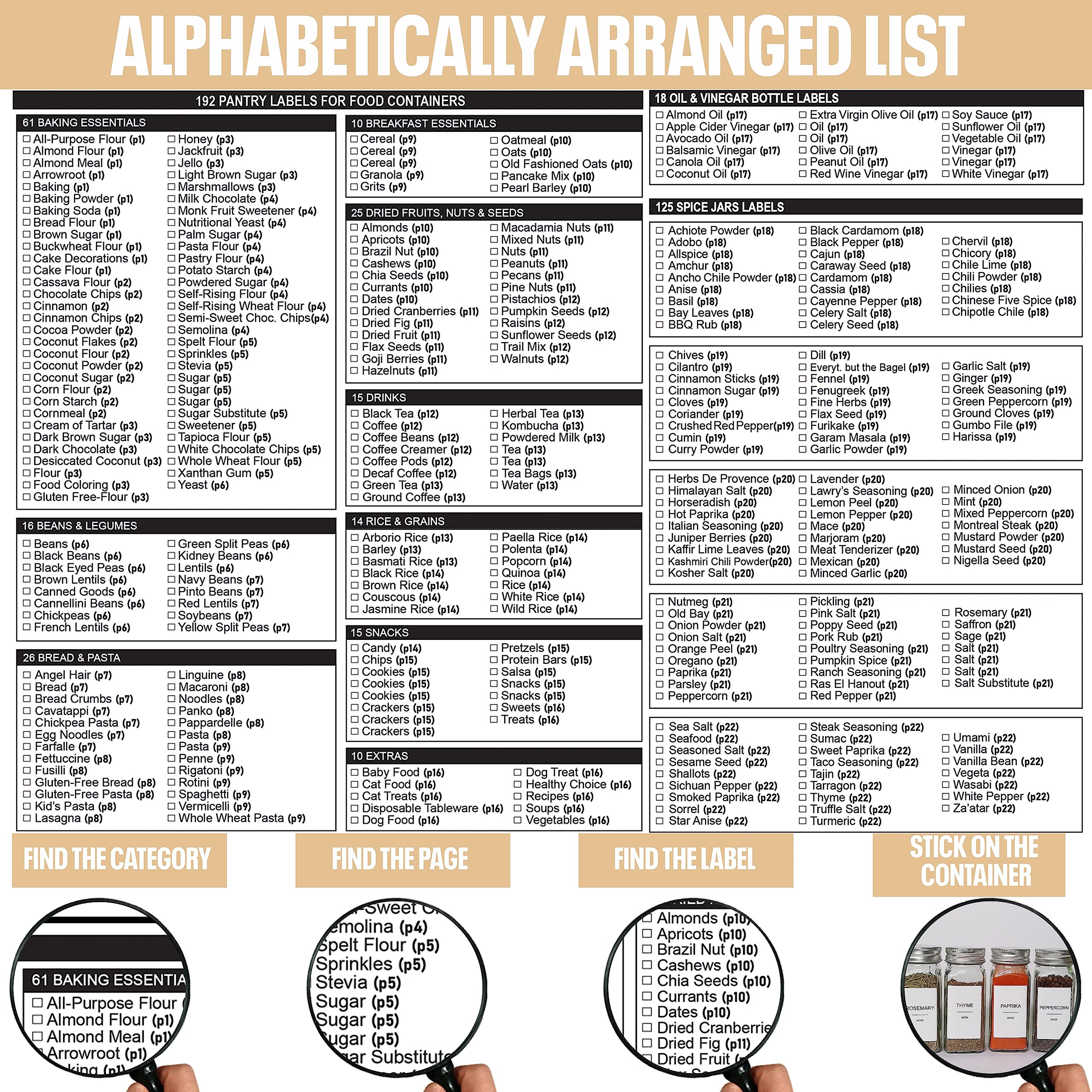 403 Pcs Kitchen Pantry Labels for Food Containers, 3 Sizes Preprinted Minimalist Waterproof Pantry Labels, With Oil & Vinegar Bottle Labels, Spice Jars Labels, Expiry Labels and Blank Labels