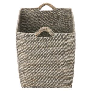 Loma Rectangular Rattan Storage Basket with Handles - Large - Black-Wash - Coastal-Inspired Handwoven Rattan Basket for Home Organization & Décor