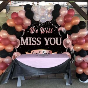 Retirement Farewell Party Backdrop We Will Miss You Rose Gold Glitter Balloon Photography Background Goodbye Going Away Retirement Bye Office Work Graduation Party Decoration 7x5FT