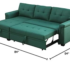 Eafurn 84'' Reversible Sectional Sofa Couch with Pull-Out Sleeper Bed, Line Fabric L-Shape 3-Seater Convertible Corner Sofa & Couches with Storage Chaise,Button Tufted Couch for Living Room