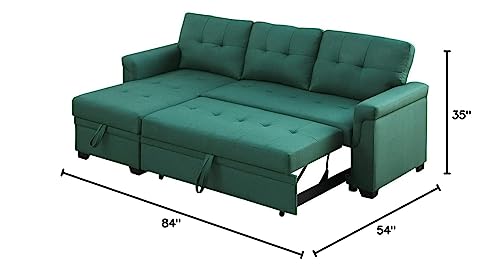 Eafurn 84'' Reversible Sectional Sofa Couch with Pull-Out Sleeper Bed, Line Fabric L-Shape 3-Seater Convertible Corner Sofa & Couches with Storage Chaise,Button Tufted Couch for Living Room