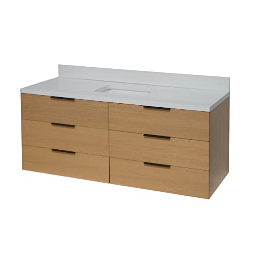 Kitchen Bath Collection Oslo 60-inch Floating Wall-Mounted Single Bathroom Vanity: Includes Blonde Wood Cabinet with Matte White Countertop and White Ceramic Sink