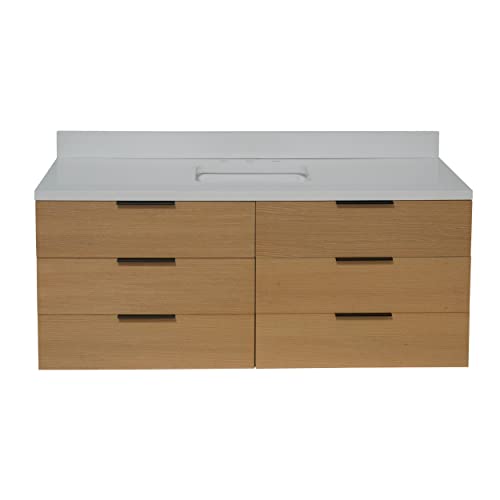 Kitchen Bath Collection Oslo 60-inch Floating Wall-Mounted Single Bathroom Vanity: Includes Blonde Wood Cabinet with Matte White Countertop and White Ceramic Sink