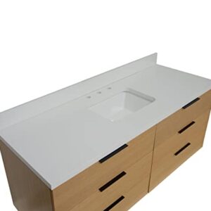 Kitchen Bath Collection Oslo 60-inch Floating Wall-Mounted Single Bathroom Vanity: Includes Blonde Wood Cabinet with Matte White Countertop and White Ceramic Sink