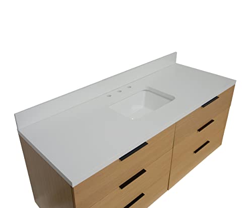 Kitchen Bath Collection Oslo 60-inch Floating Wall-Mounted Single Bathroom Vanity: Includes Blonde Wood Cabinet with Matte White Countertop and White Ceramic Sink