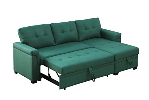 Eafurn 84'' Reversible Sectional Sofa Couch with Pull-Out Sleeper Bed, Line Fabric L-Shape 3-Seater Convertible Corner Sofa & Couches with Storage Chaise,Button Tufted Couch for Living Room