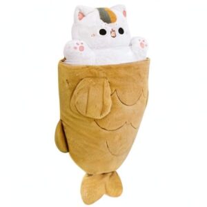 Ditucu 32 inch Large Taiyaki Cat Plush Pillow Giant Kitten Inside Fish 2 in 1 Big Size Stuffed Animals Plushies Toys with Outfit Sleeping Doll Gifts for Girls Boys