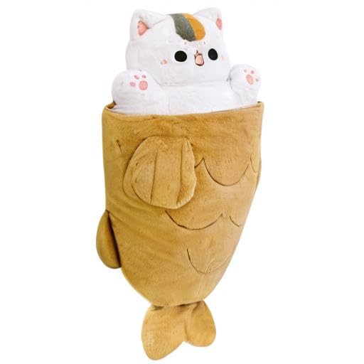 Ditucu 32 inch Large Taiyaki Cat Plush Pillow Giant Kitten Inside Fish 2 in 1 Big Size Stuffed Animals Plushies Toys with Outfit Sleeping Doll Gifts for Girls Boys