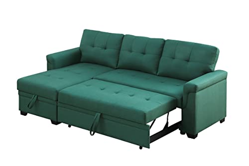 Eafurn 84'' Reversible Sectional Sofa Couch with Pull-Out Sleeper Bed, Line Fabric L-Shape 3-Seater Convertible Corner Sofa & Couches with Storage Chaise,Button Tufted Couch for Living Room