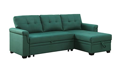 Eafurn 84'' Reversible Sectional Sofa Couch with Pull-Out Sleeper Bed, Line Fabric L-Shape 3-Seater Convertible Corner Sofa & Couches with Storage Chaise,Button Tufted Couch for Living Room