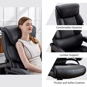 DYHOME Office Chair Black Leather Ergonomic High Back Big and Tall Executive Home Office Chair Comfortable Modern Computer Chair with Quiet Wheels Metal Base Managerial Chair