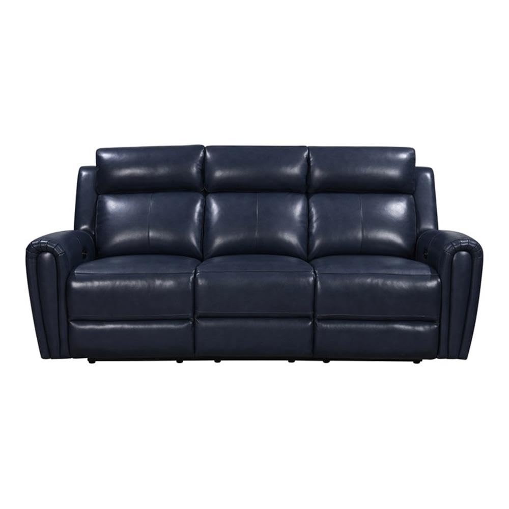 BOWERY HILL Modern Geuine Leather & Hardwood Sofa in Blue Finish