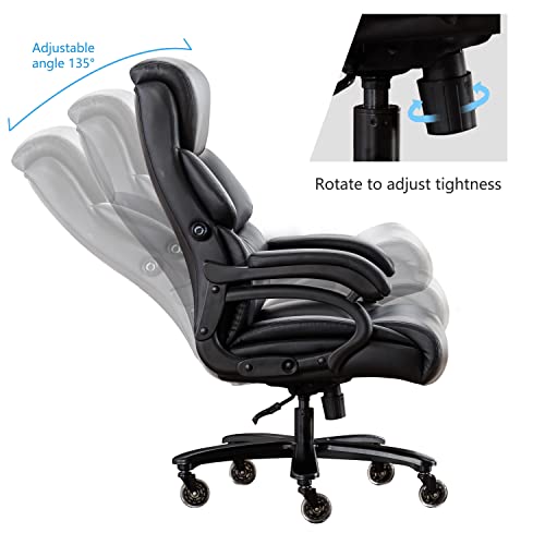 DYHOME Office Chair Black Leather Ergonomic High Back Big and Tall Executive Home Office Chair Comfortable Modern Computer Chair with Quiet Wheels Metal Base Managerial Chair