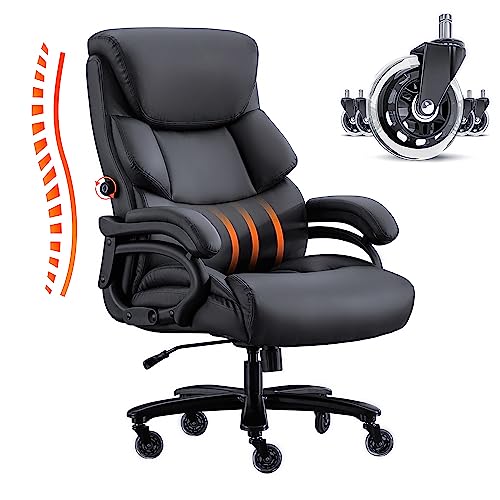 DYHOME Office Chair Black Leather Ergonomic High Back Big and Tall Executive Home Office Chair Comfortable Modern Computer Chair with Quiet Wheels Metal Base Managerial Chair