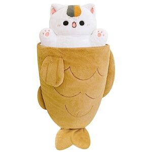 ditucu 32 inch large taiyaki cat plush pillow giant kitten inside fish 2 in 1 big size stuffed animals plushies toys with outfit sleeping doll gifts for girls boys