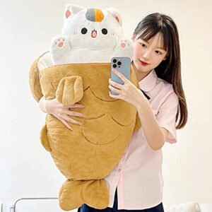 Ditucu 32 inch Large Taiyaki Cat Plush Pillow Giant Kitten Inside Fish 2 in 1 Big Size Stuffed Animals Plushies Toys with Outfit Sleeping Doll Gifts for Girls Boys