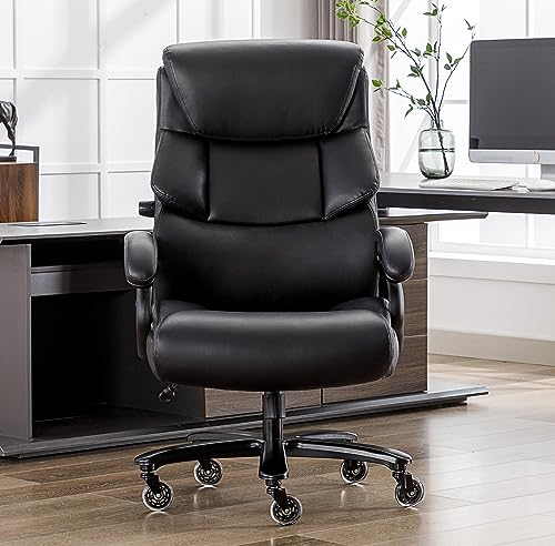 DYHOME Office Chair Black Leather Ergonomic High Back Big and Tall Executive Home Office Chair Comfortable Modern Computer Chair with Quiet Wheels Metal Base Managerial Chair