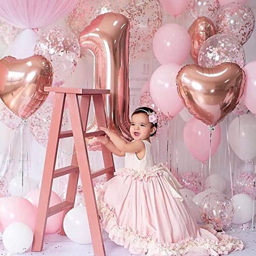 Pink White Rose Party Balloons, 60pcs 12 inch Pink White Rose Gold Confetti Balloons Kit, Pink White Chrome Rose Latex Balloons for Birthday, Wedding, Baby Shower, Graduation Decorations