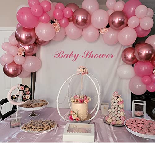 Pink White Rose Party Balloons, 60pcs 12 inch Pink White Rose Gold Confetti Balloons Kit, Pink White Chrome Rose Latex Balloons for Birthday, Wedding, Baby Shower, Graduation Decorations