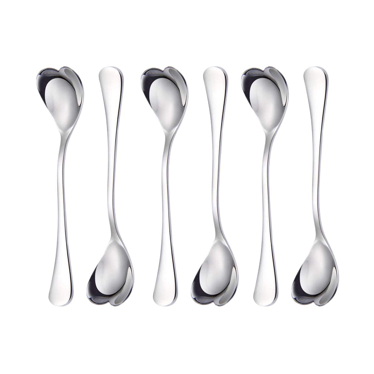 Demitasse Spoon, Mini Coffee Spoon, Small Dessert Spoons, 4.9-Inch 18/10 Stainless Steel Heart Shaped Spoon Set of 6, Cute Stirring Spoon for Tea, coffee