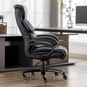 DYHOME Office Chair Black Leather Ergonomic High Back Big and Tall Executive Home Office Chair Comfortable Modern Computer Chair with Quiet Wheels Metal Base Managerial Chair