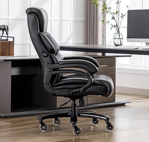 DYHOME Office Chair Black Leather Ergonomic High Back Big and Tall Executive Home Office Chair Comfortable Modern Computer Chair with Quiet Wheels Metal Base Managerial Chair